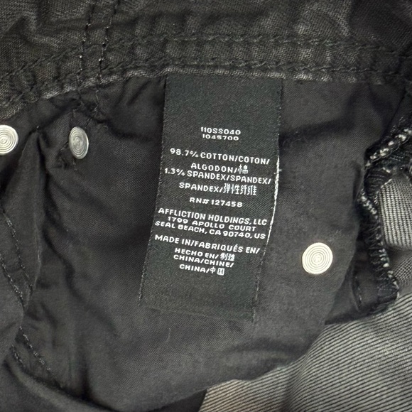 Affliction Mens Ace Jeans 36 x 30 Black/Grey Faded Embroidered Flap Pockets B5 - Picture 4 of 11